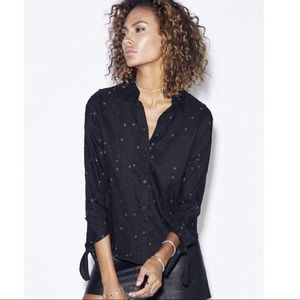 Rails Robyn Embroidered Star Shirt Tie Sleeve Button Down Black S